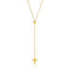 14k Yellow Gold Adjustable Cable Chain Necklace with Cross