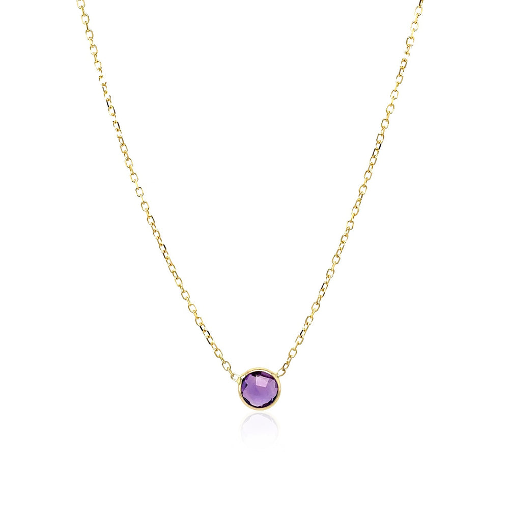 14k Yellow Gold 17 inch Necklace with Round Amethyst