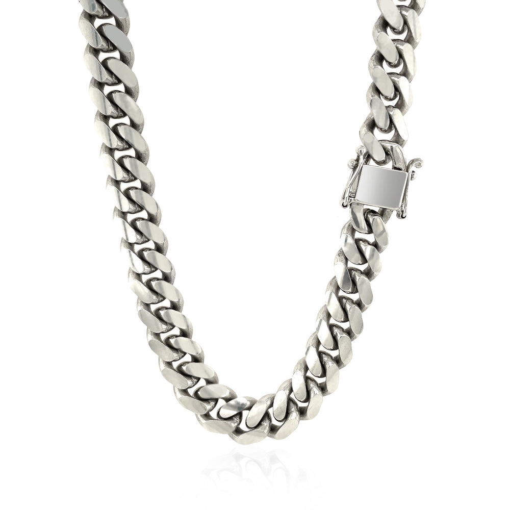 Sterling Silver Rhodium Plated Miami Cuban Chain 9.8mm