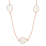 Sterling Silver Rose Gold Plated Teardrop Station Necklace with Aqua Chalcedony