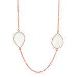 Sterling Silver Rose Gold Plated Teardrop Station Necklace with Aqua Chalcedony