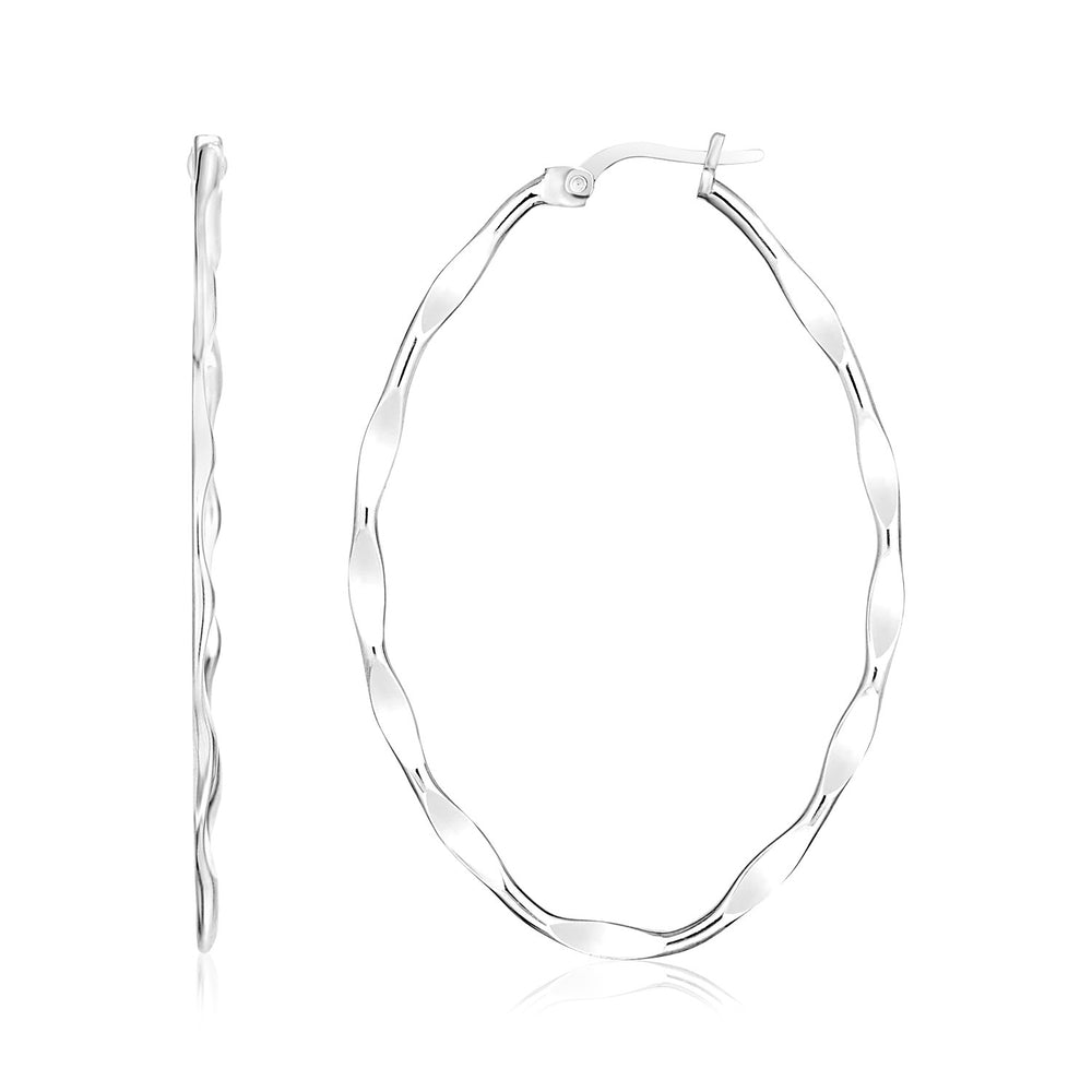 Sterling Silver Wavy Effect Oval Hoop Earrings