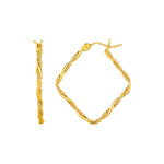 Textured and Shiny Twisted Square Hoop Earrings in 14k Yellow Gold