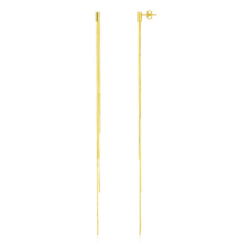 14k Yellow Gold Long Chain Post Earrings