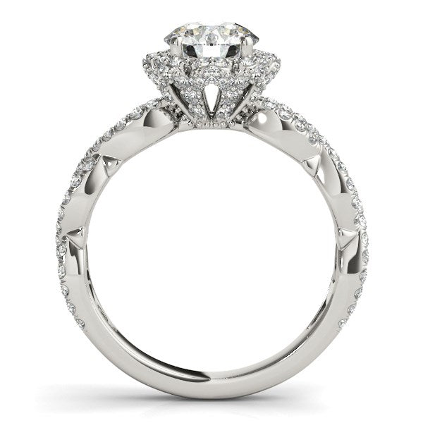 14K White Gold Flower Motif Split Shank Round Diamond Engagement Ring (1 5/8 ct. tw.)