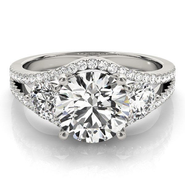 14K White Gold 3 Stone Split Pave Shank Round Diamond Engagement Ring (2 3/4 ct. tw.)