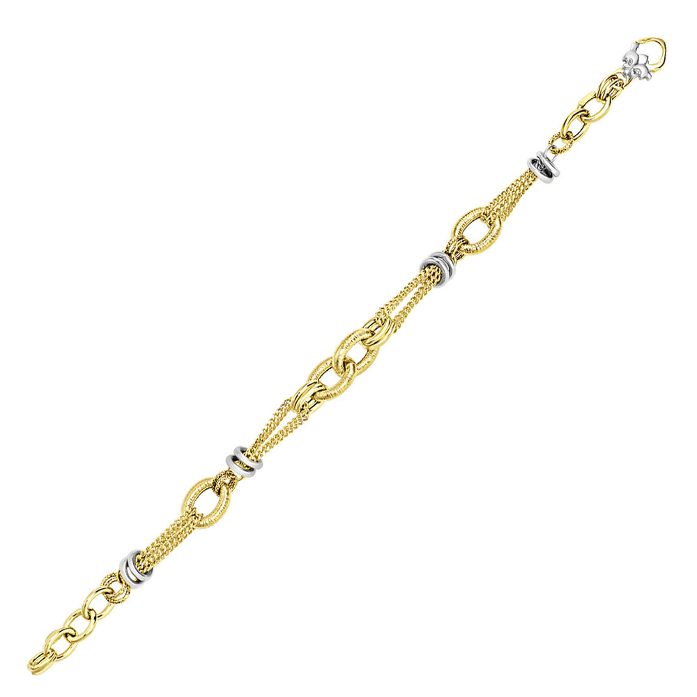 14k TwoTone Gold Double Strand Textured Link Bracelet