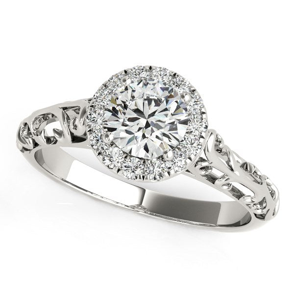 14K White Gold Halo Antique Style Round Diamond Engagement Ring (5/8 ct. tw.)