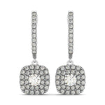 14k White Gold Double Halo Cushion Outer Shaped Diamond  Earrings (3/4 cttw)