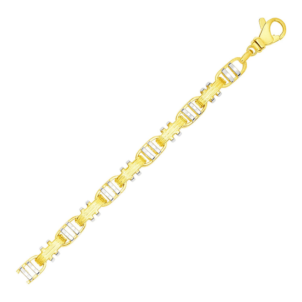 14k Two Tone Gold Mens Mariner Link Bracelet