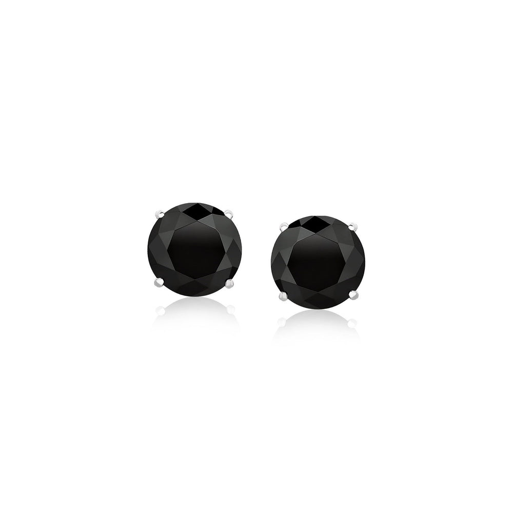 Sterling Silver Stud Earrings with Black 6mm Faceted Cubic Zirconia