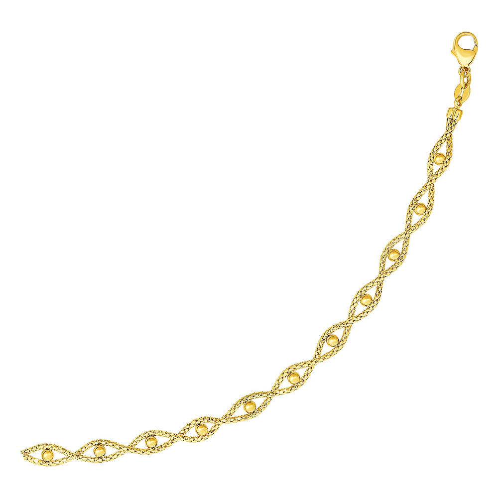 Braided Chain Bracelet with Polished Bead Accents in 14k Yellow Gold