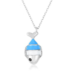 Sterling Silver 18 inch Necklace with Enameled Blue and White Fish