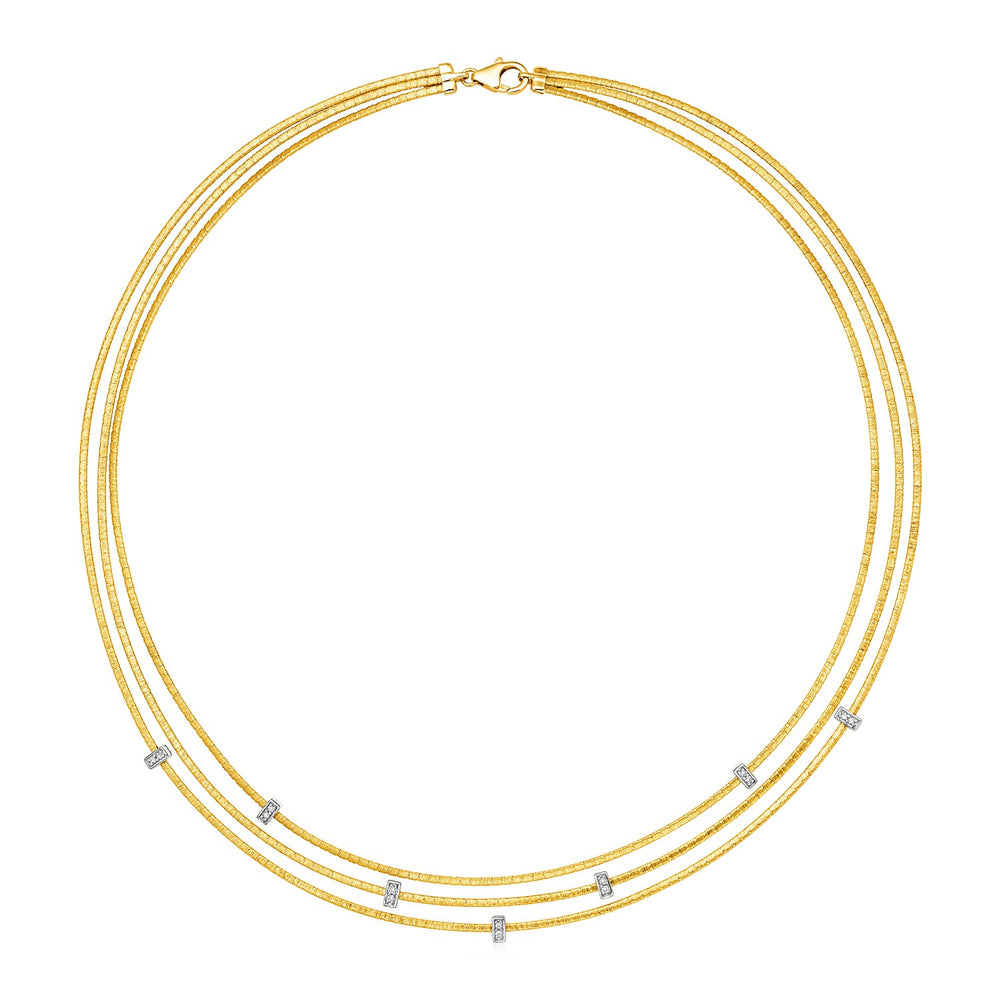 14k Two Tone Gold 17 inch Three Strand Chain Necklace with Diamonds