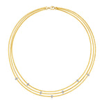 14k Two Tone Gold 17 inch Three Strand Chain Necklace with Diamonds