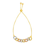 Adjustable Bracelet with Beaded Chain Links in 14k Tri Color Gold