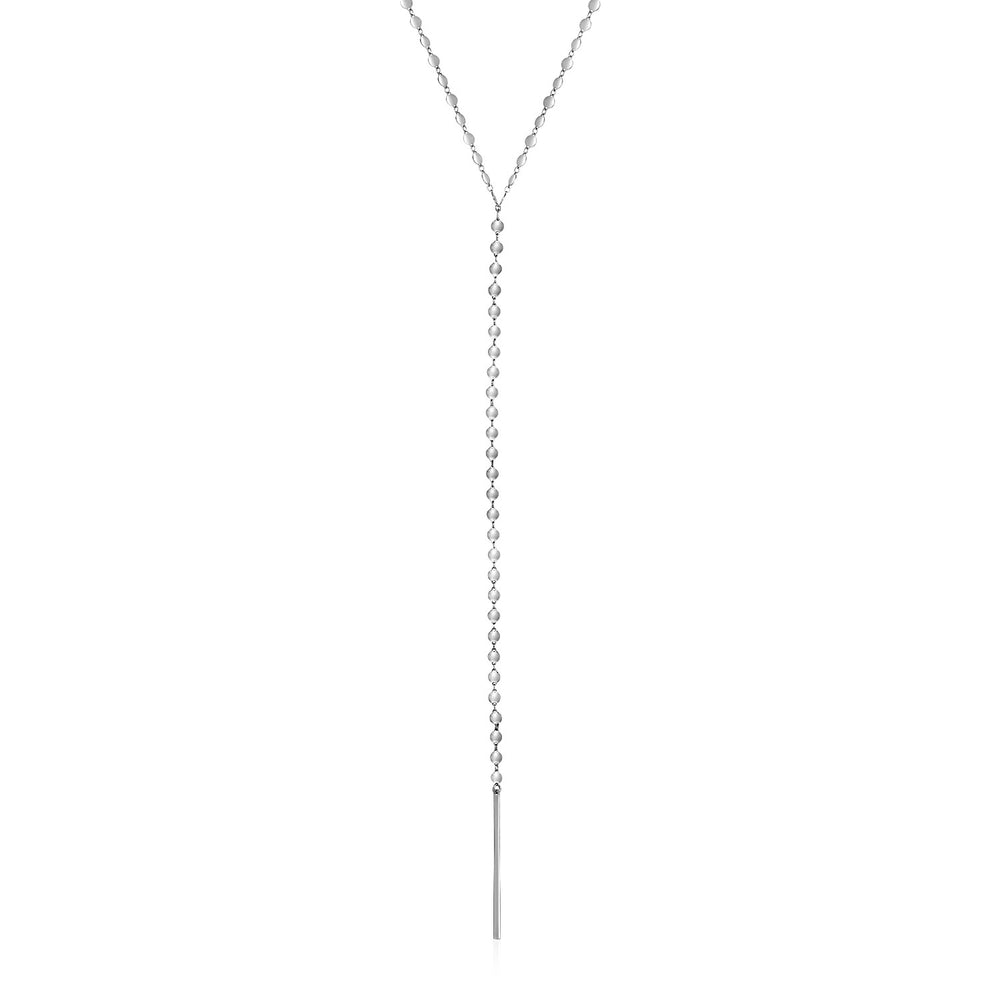 Lariat Style Bead and Polished Bar Necklace in Sterling Silver
