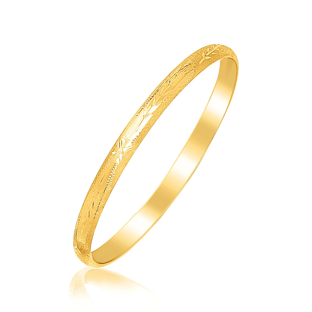 14k Yellow Gold Children's Bangle with Floral Diamond Cuts
