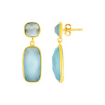 Drop Earrings with Aqua Chalcedony with Gold Finish in Sterling Silver