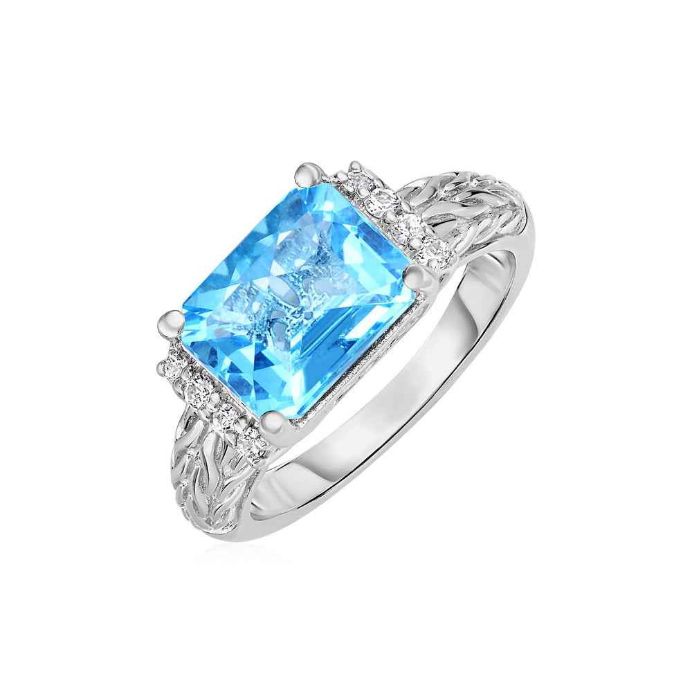 Blue Topaz and White Sapphire Ring in 18k Yellow Gold and Sterling Silver