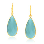 Sterling Silver Yellow Gold Plated Teardrop Aqua Chalcedony Earrings