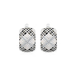 Plaid Motif Earrings with Enamel and Cubic Zirconia in Sterling Silver