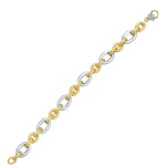14k Two-Tone Gold Oval Link Bracelet with Textured and Smooth Links