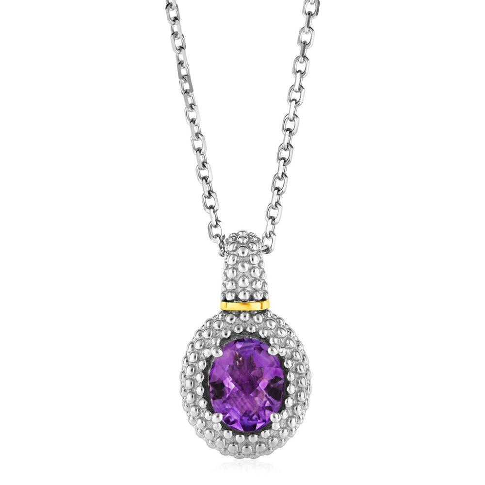 Necklace with Oval Amethyst Pendant in Sterling Silver and 18k Yellow Gold