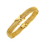 14k Two Tone Gold 7 1/4 inch Multi Strand Textured and Polished Bracelet