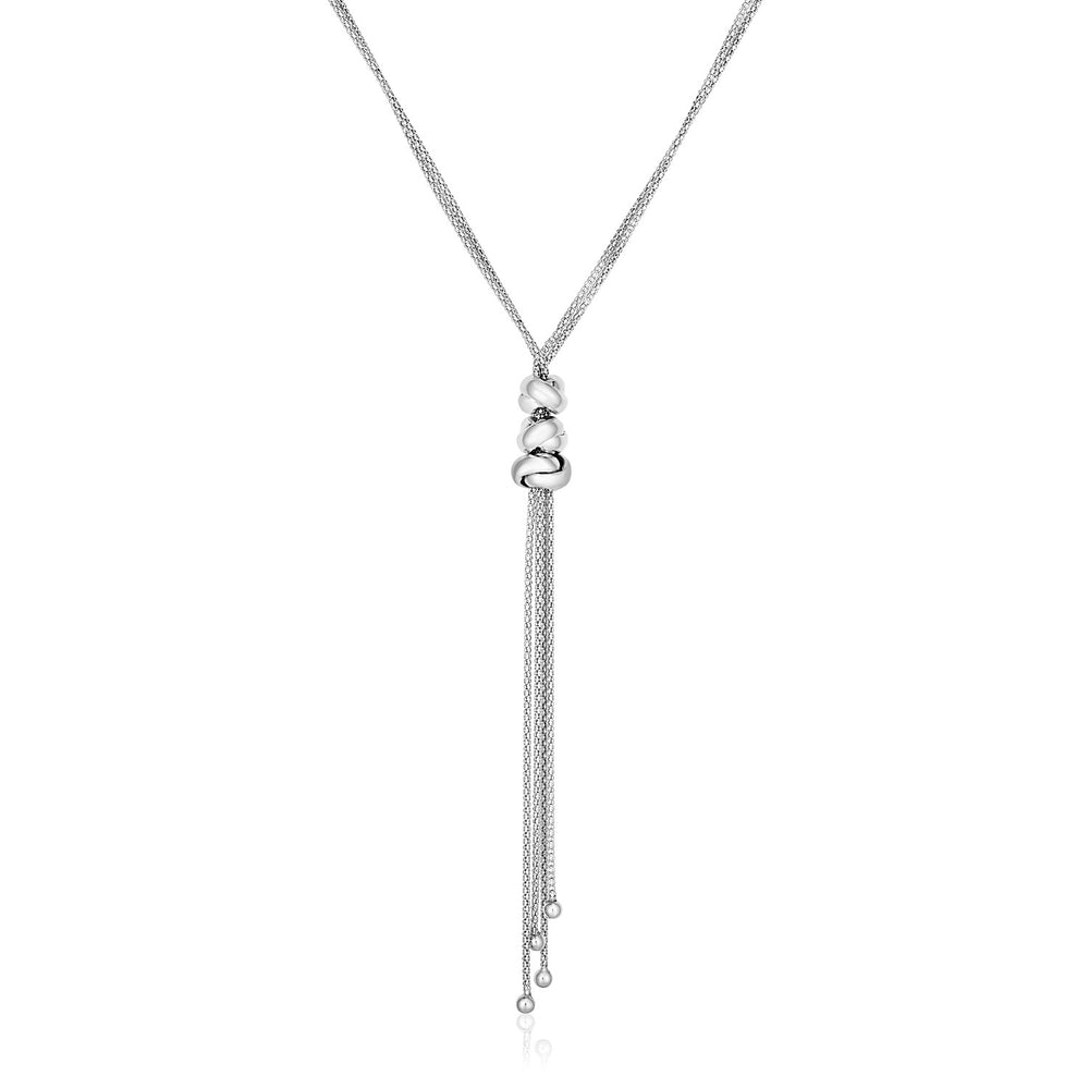 Sterling Silver 18 inch Lariat Necklace with Polished Twists and beads