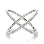 14k White Gold X Style Thin Ring with Diamonds (1/2 cttw)