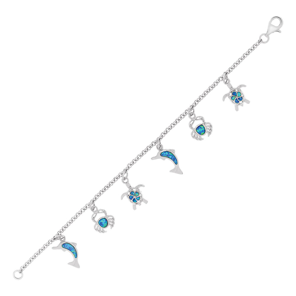 Bracelet with Seal Life Charms in Opal and Sterling Silver