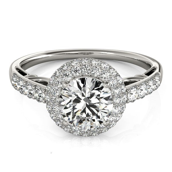 14K White Gold Double Halo Style Round Diamond Engagement Pave Shank Ring (1 1/2 ct. tw.)