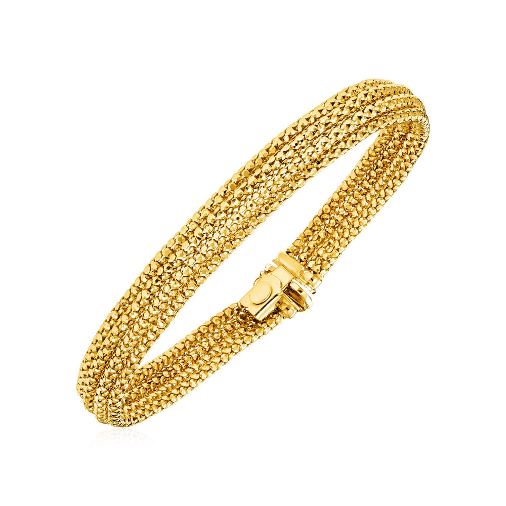 14k Two Tone Gold 7 1/4 inch Multi Strand Textured Bracelet