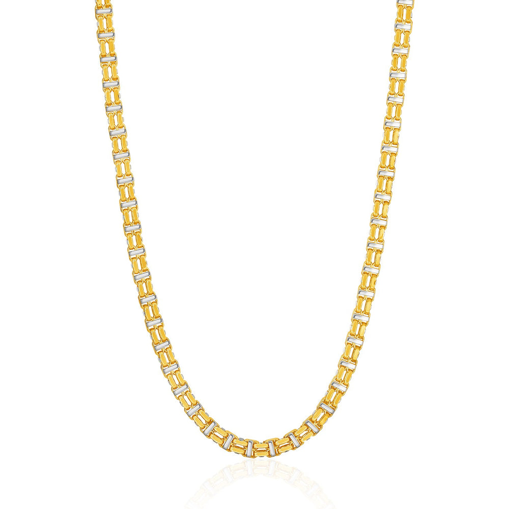 14k Two-Toned Yellow and White Gold Double Link Men's Necklace