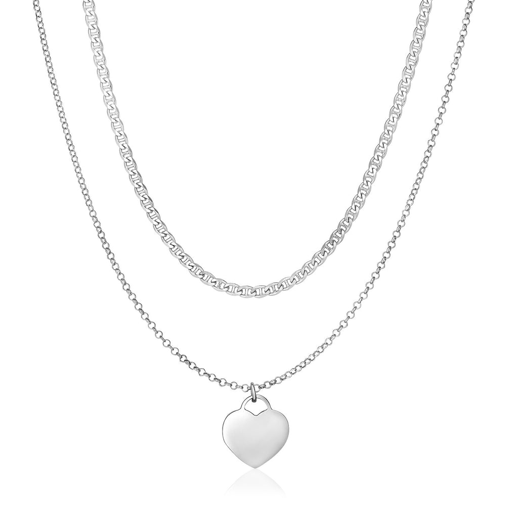 Sterling Silver 16 inch Two Strand Necklace with Polished Heart