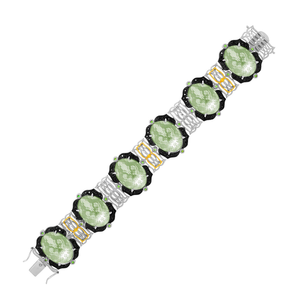 18k Yellow Gold & Sterling Silver Amethyst,  Tsavorite,  & Diamond Bracelet