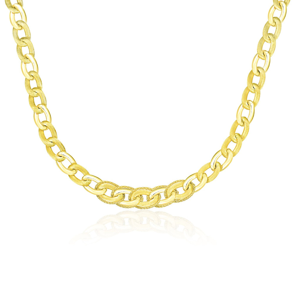 14k Yellow Gold Oval Link Necklace with Popcorn Style Trim