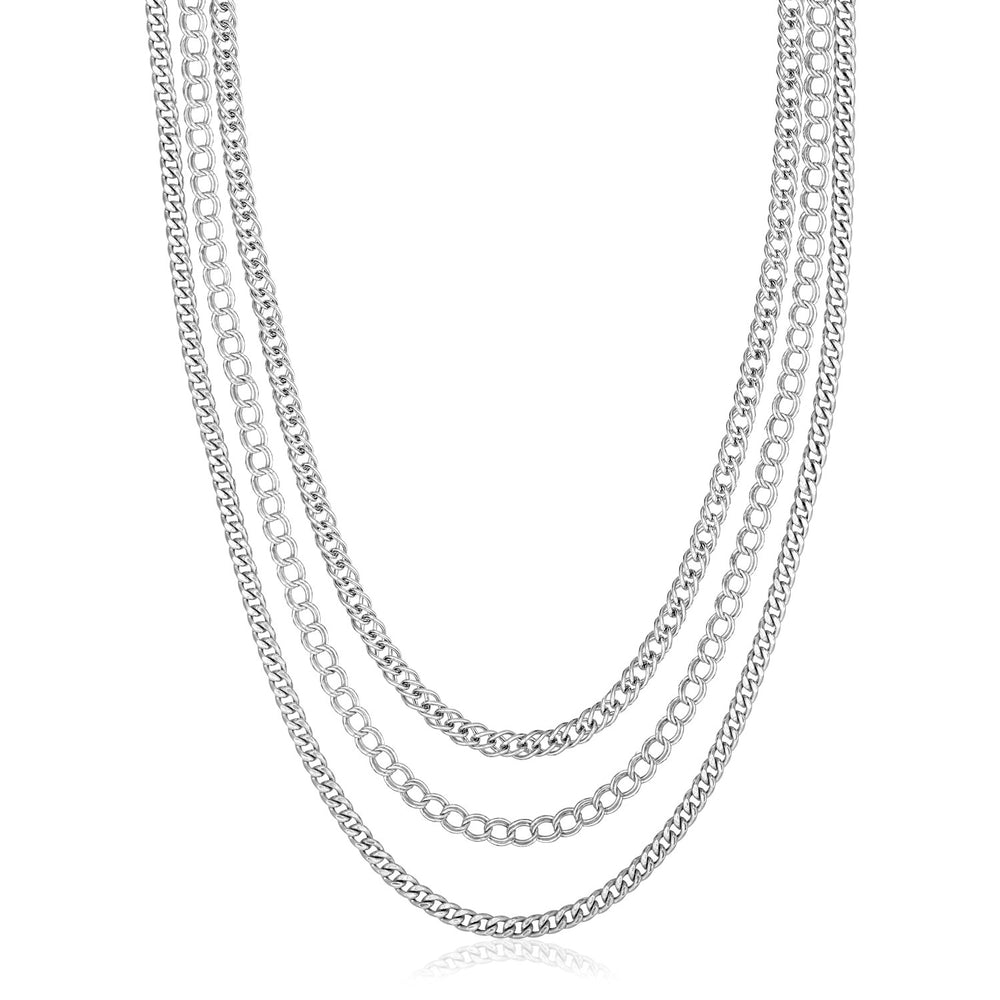 Sterling Silver 18 inch Three Strand Multiple Link Necklace