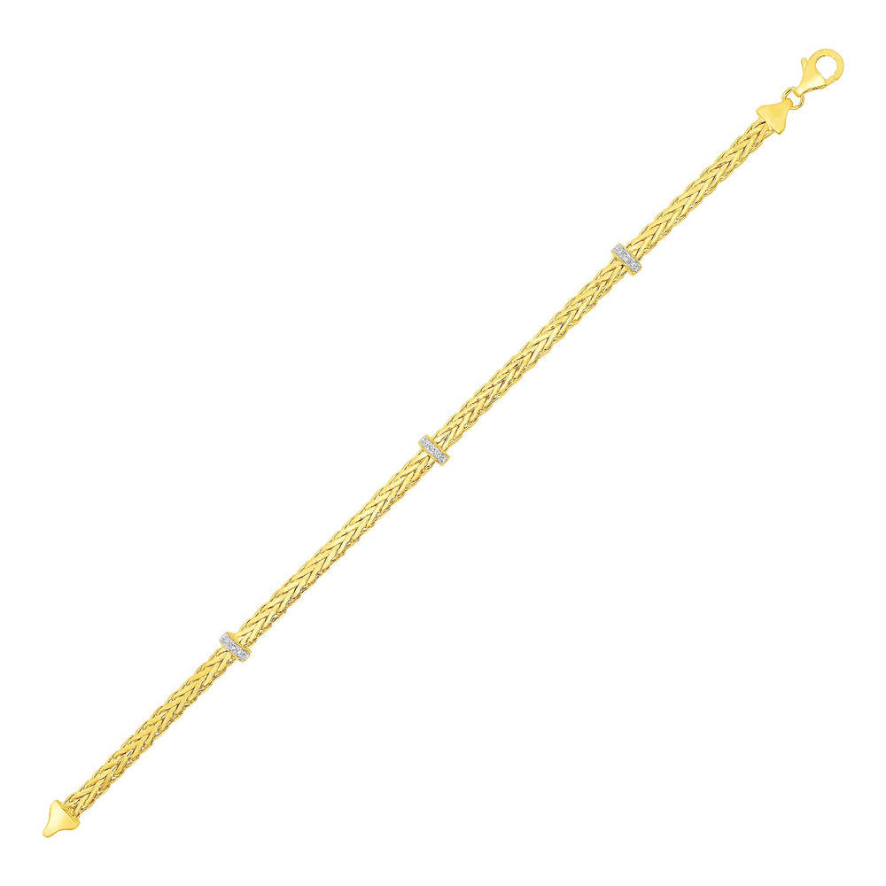 Woven Rope Bracelet with Diamond Accents in 14k Yellow Gold