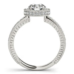 14K White Gold Milgrain Border Diamond Pave Round Cut Engagement Ring (1 1/2 ct. tw.)
