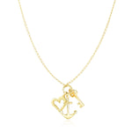 14k Yellow Gold Anchor,  Heart,  and Skeleton Key Cluster Charm Necklace