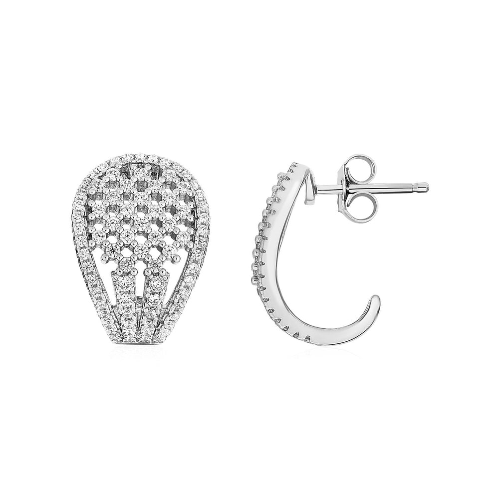 Tapered Oval Earrings with Cubic Zirconia in Sterling Silver