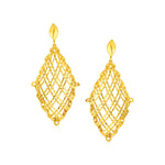 14k Yellow Gold Post Earrings with Open Checkerboard Pattern Dangles
