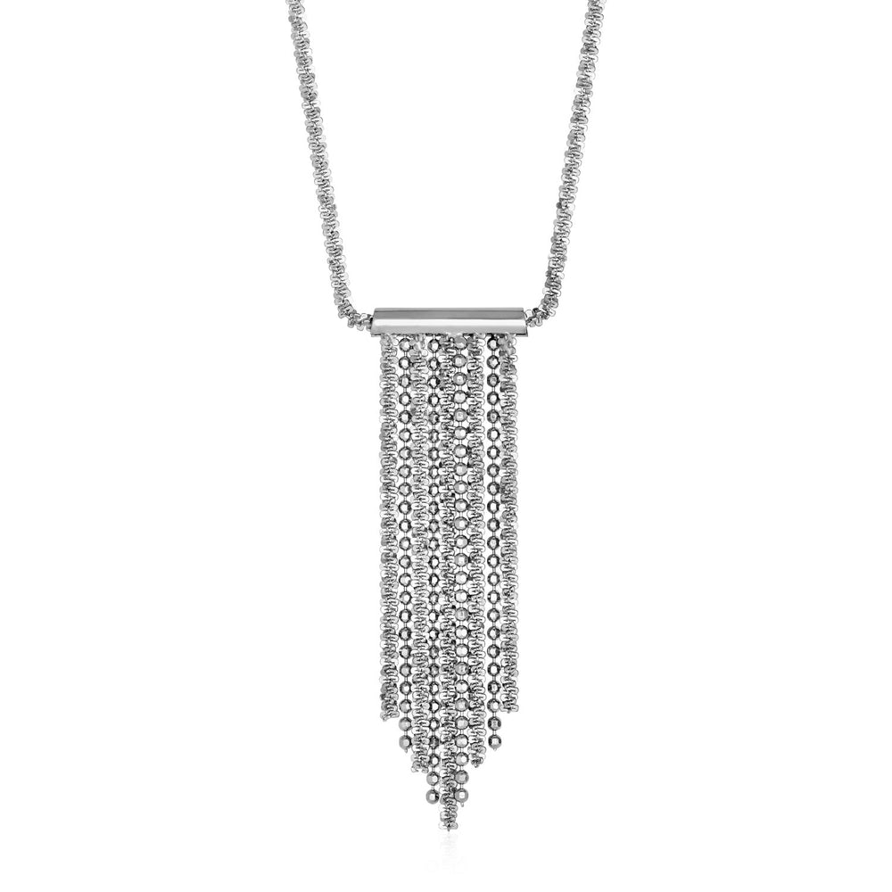 Necklace with Polished and Textured Multi Chain Bar Pendant in Sterling Silver