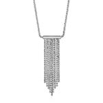 Necklace with Polished and Textured Multi Chain Bar Pendant in Sterling Silver