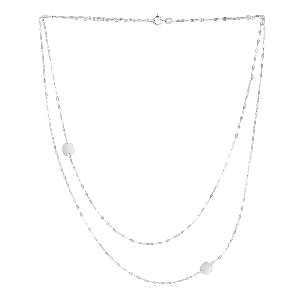 14k White Gold Two Strand Necklace with Disc