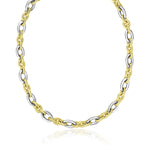 14k Two-Tone Gold Textured and Smooth Oval Chain Necklace