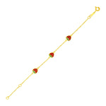 14k Yellow Gold 5 1/2 inch Childrens Bracelet with Enameled Strawberries