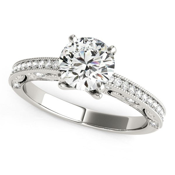 14K White Gold Antique Pronged Round Diamond Engagement Ring (1 1/8 ct. tw.)